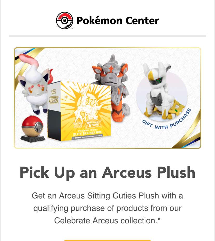 Pokemon Center UK Free Arceus Plush Toy with Selected Products