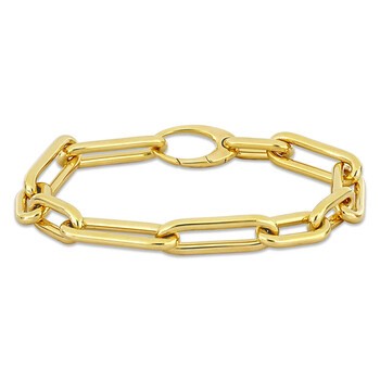 14K Yellow Gold Garnet Paperclip Bracelet