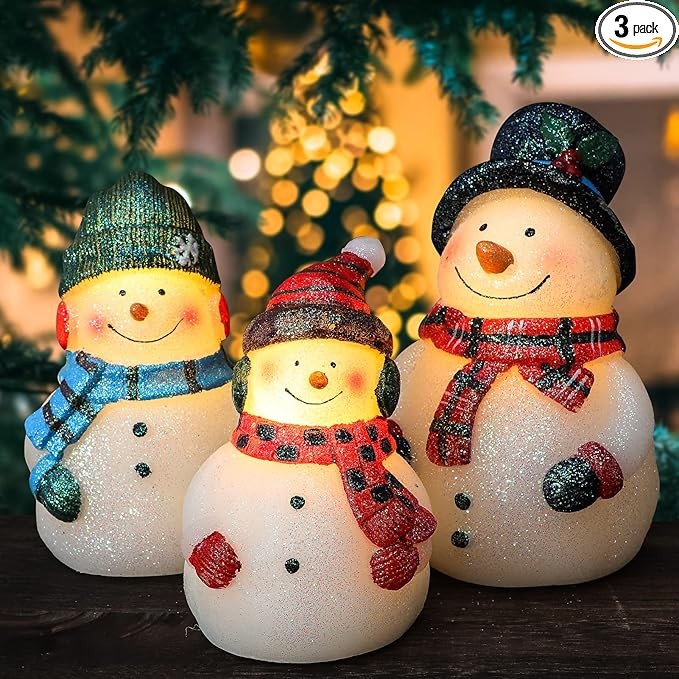 Christmas LED Flameless Candles Snowman Novelty Lighting Battery Operated with Remote Real Wax Flickering Candles Decorative for Holiday Winter Bedroom Snowman Theme Decor Mothers Day Gifts