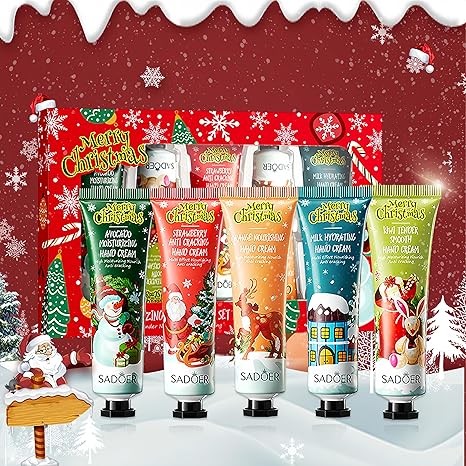 Hand Cream Christmas Set for Women, 5pcs Mini Natural Moisturizing Fruity Travel Size Hand Lotions for Dry Skin, Gift for Baby Shower Party, Birthday, Bridesmaid, Mother's Day